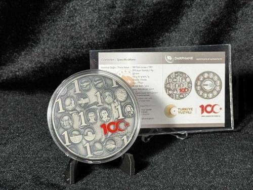 Türkiye Cumhuriyeti'nin 100. Yılı Gümüş 150 gr Okside Hatıra Sikke Sertifikalı
