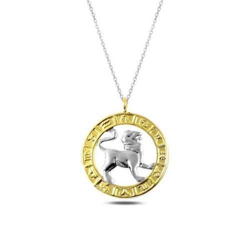 925 Ayar Gümüş Gold Aslan Burcu Kadın Gümüş Kolye