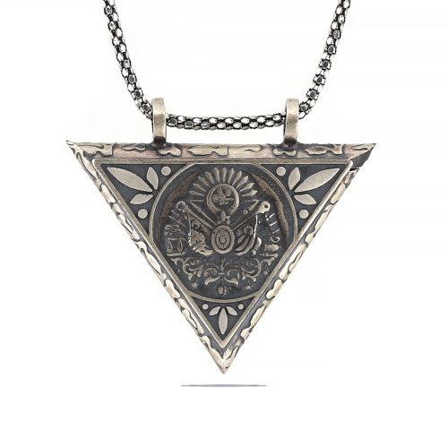 925 Ayar Gümüş Üçgen İçi Açılabilen Osmanlı Arma Muskalık Gümüş Kolye