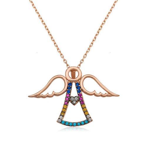 925 Ayar Gümüş Kalpli Melek Kadın Gümüş Kolye