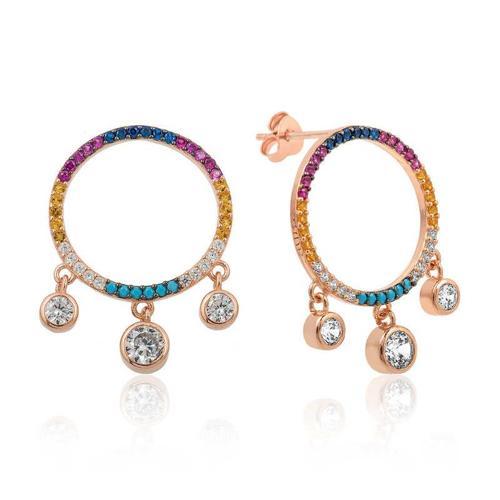 Gümüş Renkli Taşlı Daire Küpe