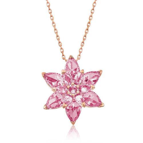 925 Ayar Gümüş Rose Pembe Lotus Çiçeği Kolye