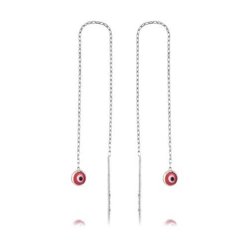 925 Ayar Gümüş Zincirli Pembe Nazar Küpe