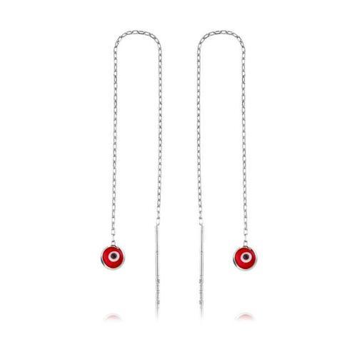 925 Ayar Gümüş Zincirli Kırmızı Nazar Küpe