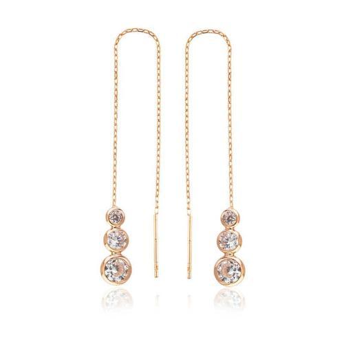 925 Ayar Gümüş Beyaz Taşlı Zincirli Küpe