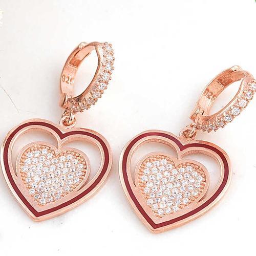 Gümüş Rose Sallantılı Kalp Kadın Küpe