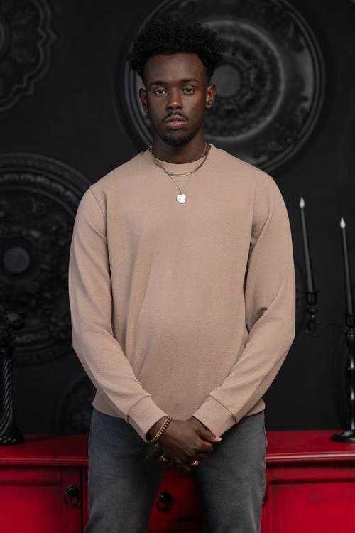 Regular Fit Armürlü Bisiklet Yaka Likralı Mevsimlik Sweatshirt