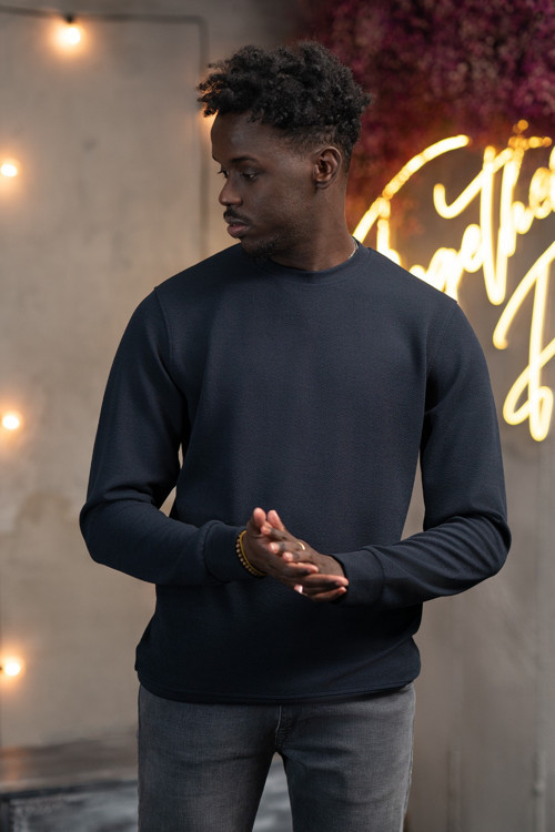 Regular Fit Armürlü Bisiklet Yaka Likralı Mevsimlik Sweatshirt
