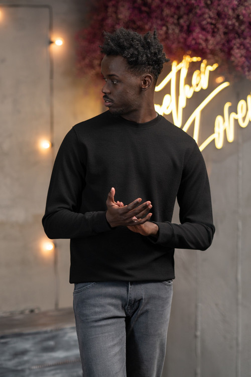 Regular Fit Armürlü Bisiklet Yaka Likralı Mevsimlik Sweatshirt