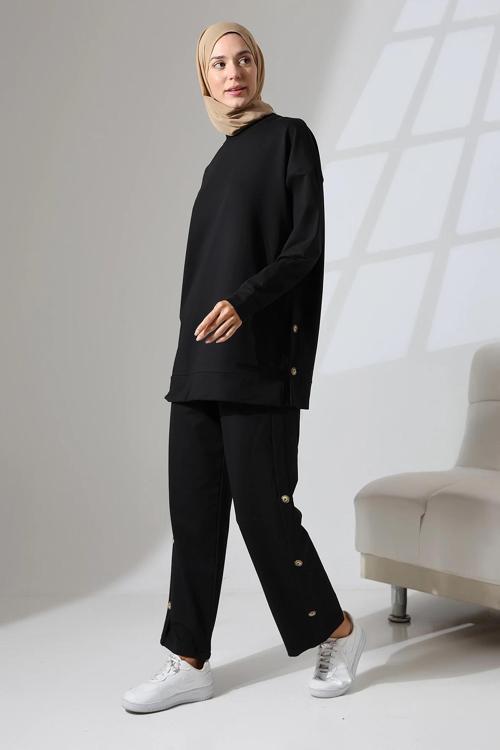 Kadın Siyah Mevsimlik Penye Alt Üst Spor ve Rahat Tesettür Takım