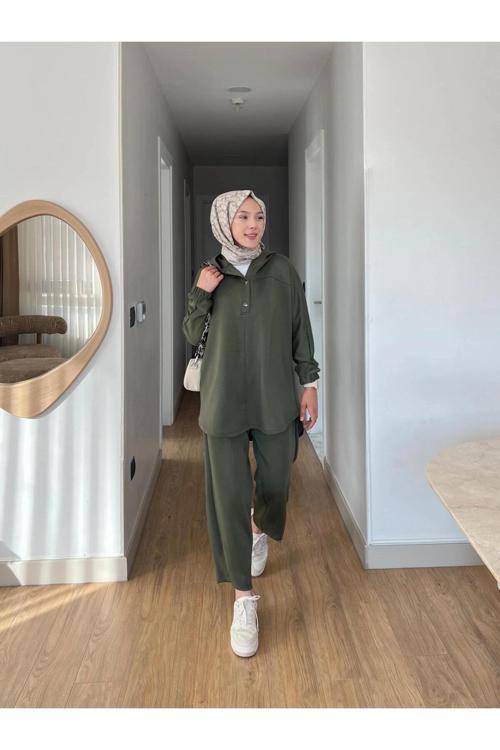 Lena Modal Kumaş Çıt Çıt Detaylı Kadın Tesettür İkili Takım