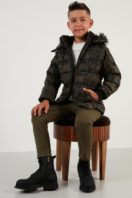 İçi Peluş Astarlı Çıkarılabilir Kapüşonlu Cepli Kışlık Erkek Çocuk Mont 5760070 HAKİ