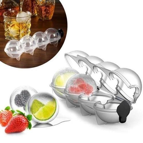 Küre Buzluk 4 lü Pratik Küre Buz Kalıbı - Yuvarlak Içecek Buz Topu Dondurucu Buzluk Saklama Ve Sunum Kabı