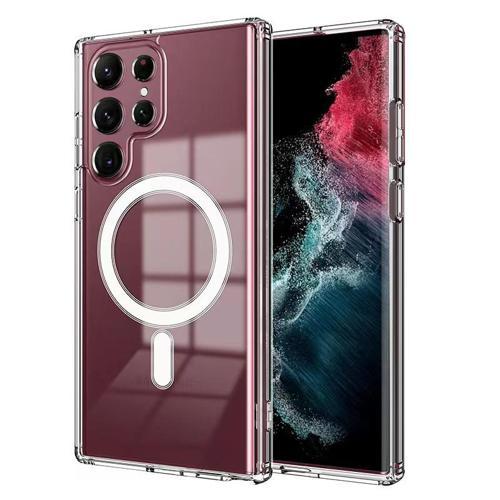 Galaxy S23 Ultra Kılıf M-safe Şarj Özellikli Şeffaf Sert PC Embos Kapak