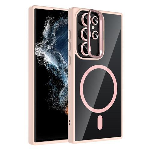 Galaxy S23 Ultra Kılıf Standlı ve Kamera Lens Hediyeli M-Safe Şarj Özellikli Zore Etro Kapak