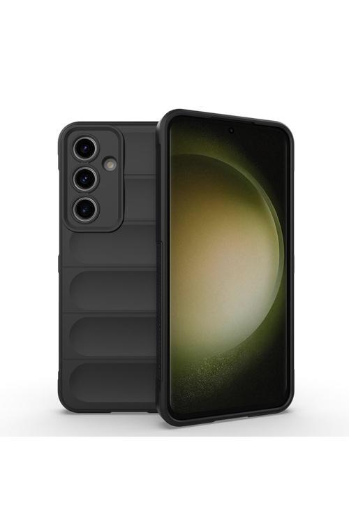 Galaxy S25 FE Uyumlu Kılıf Esnek TPU Oyuklu Arka Yüzey Tasarımlı KTH Etnik Silikon Kapak - Siyah