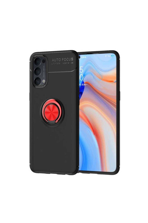 Oppo Reno 4 Kılıf Ravel Yüzüklü Standlı Silikon Kapak