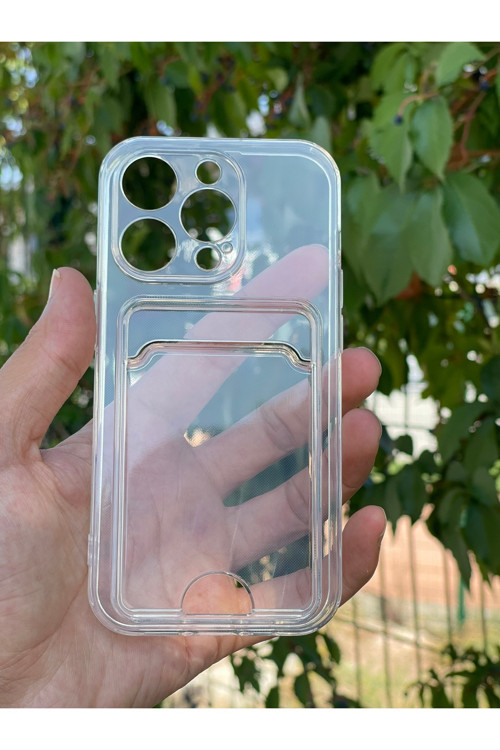 Apple İphone 14 Pro Kılıf Şeffaf Kartlıklı Silikon Azn-Setrakart