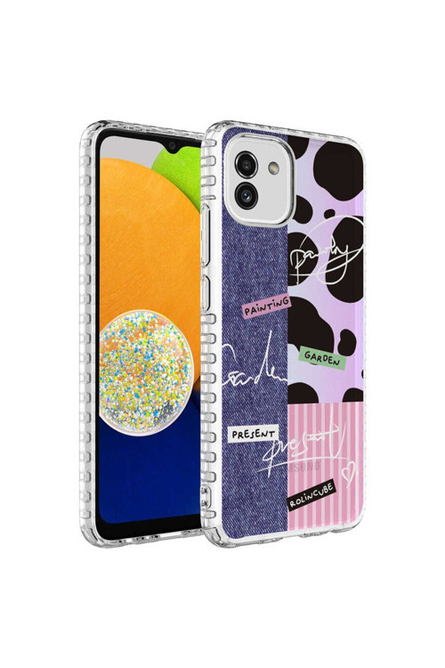 Samsung Galaxy A03 Kılıf Airbag Kenarlı Renkli Desenli Silikon Elegans Kapak (Uyumlu)