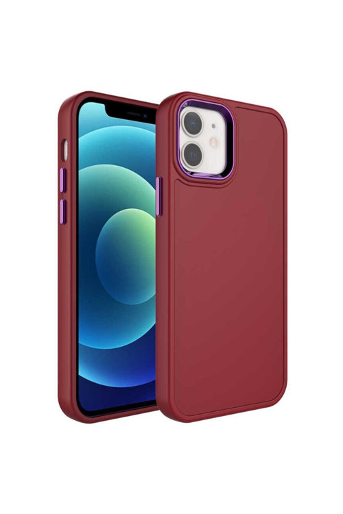 Apple İphone 12 Kılıf Metal Çerçeve Ve Buton Tasarımlı Sert Botox Kapak