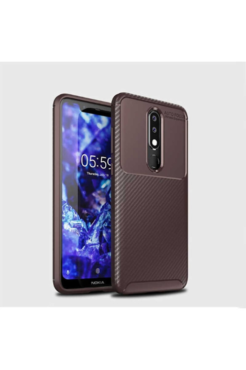 Nokia 5.1 Plus Kılıf Karbon Görünümlü Silikon -Zr-Negro + Kablo Koruyucu + Ekran Koruyucu