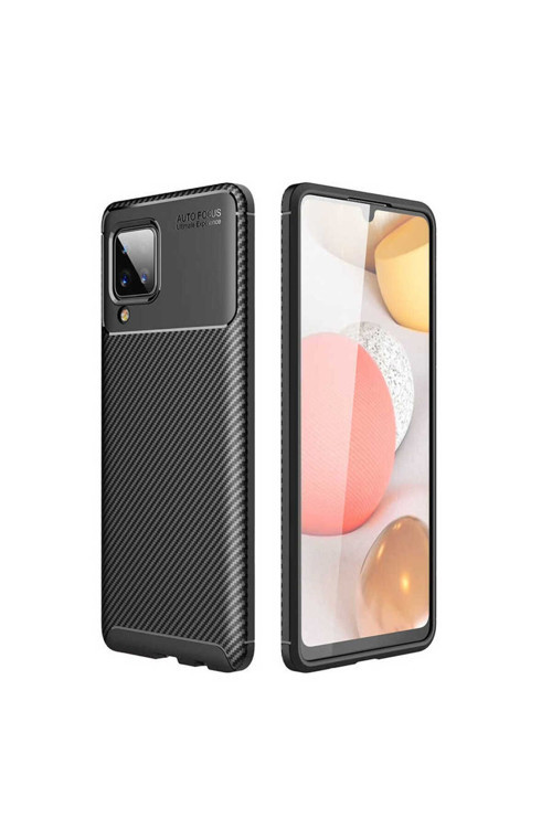 Samsung Galaxy A12 Kılıf Karbon Görünümlü Silikon Zr-Negro