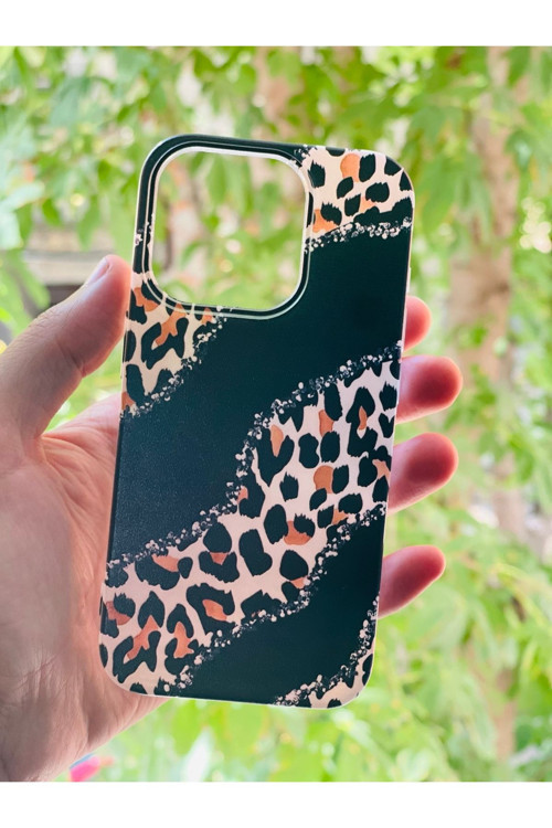 İphone 15 Pro Kılıf Leopar Desenli Baskılı Silikon