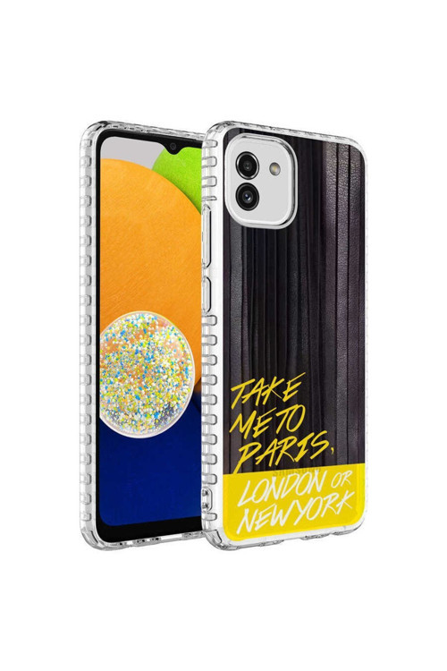 Samsung Galaxy A03 Kılıf Renkli Desenli Silikon Elegans + Kablo Koruyucu + Ekran Koruyucu