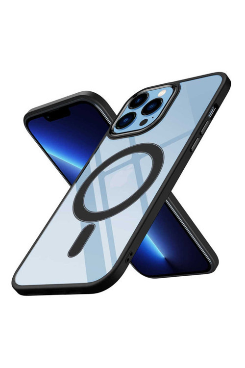 Apple İphone 13 Pro Max Kılıf Wireless Şarj Özellikli Krom Magsafe Silikon Kapak