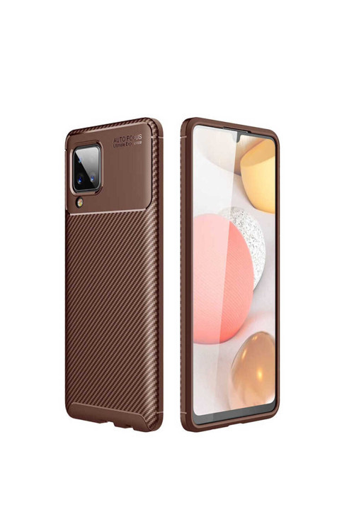 Samsung Galaxy A12 Uyumlu Kılıf Karbon Görünümlü Silikon Zr-Negro