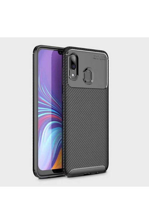 Samsung Galaxy A30 Kılıf Uyumlu Karbon Görünümlü Silikon Zr-Negro