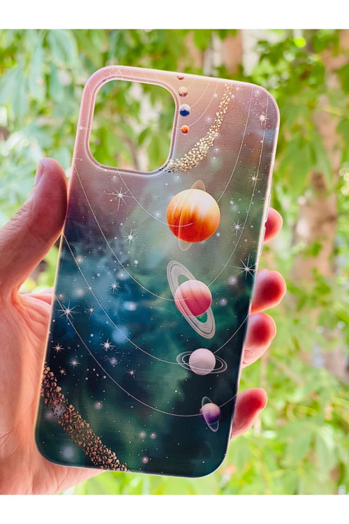 İphone 12 Pro Max Uyumlu Kılıf Gezegen Desenli Baskılı Silikon