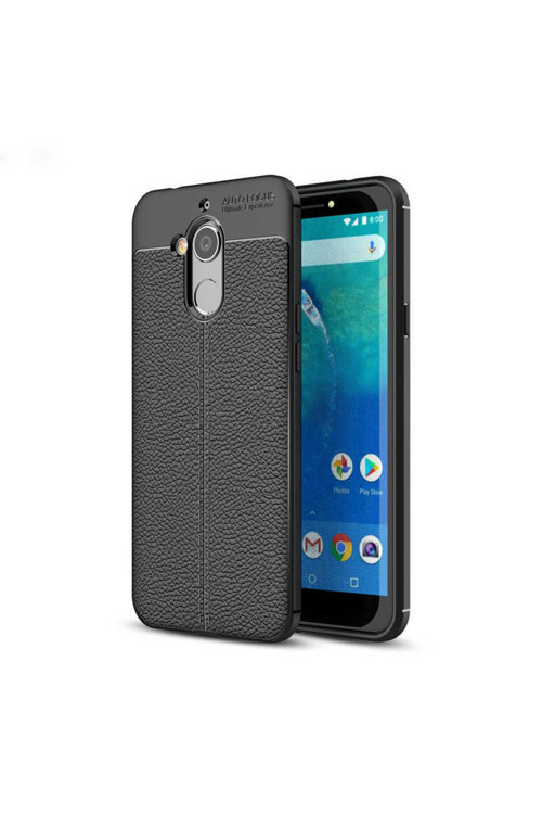 General Mobile Gm 8 Kılıf Deri Görünümlü Silikon -Zr-Niss + Kablo Koruyucu + Ekran Koruyucu