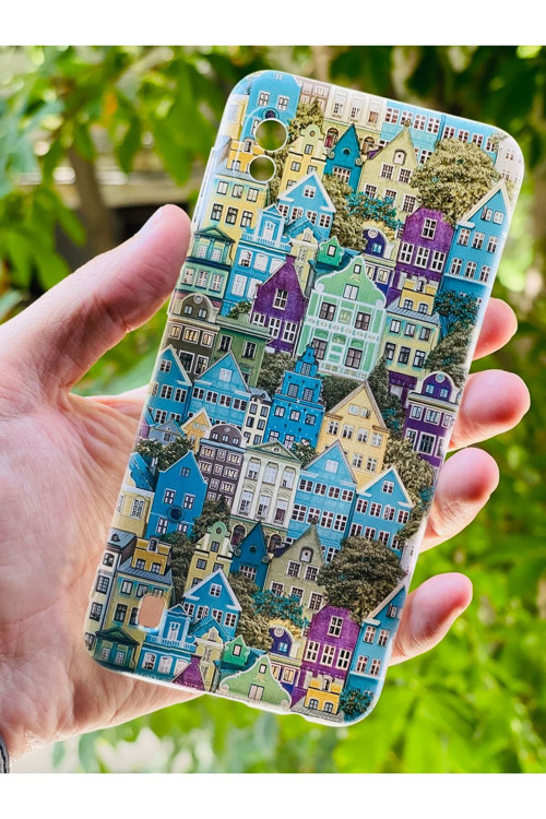 Samsun Galaxy A10 Uyumlu Kılıf Evler Desenli Baskılı Silikon