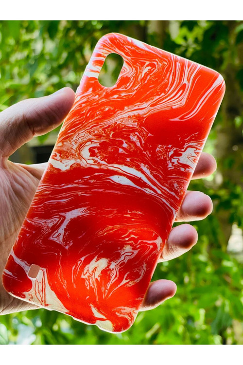 Samsun Galaxy A10 Uyumlu Kılıf Kırmızı Mermer Desenli Baskılı Silikon