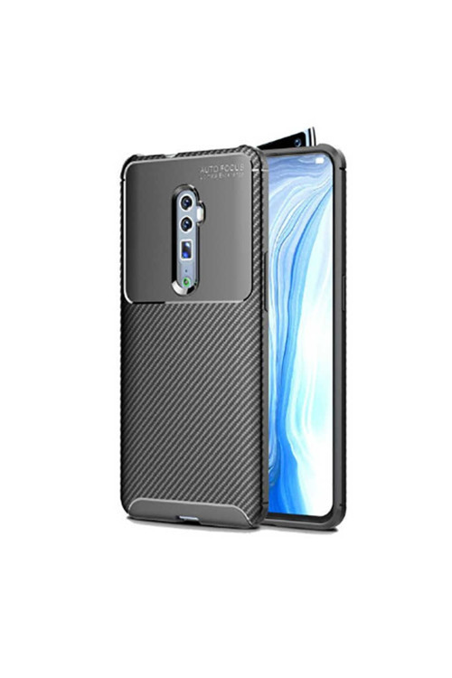 Oppo Reno 10X Zoom Kılıf Karbon Görünümlü Silikon -Zr-Negro + Kablo Koruyucu A++