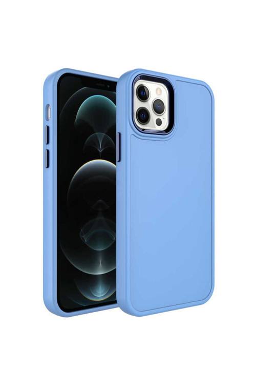 Apple İphone 12 Pro Max Kılıf Metal Çerçeve Ve Buton Tasarımlı Sert Botox Kapak