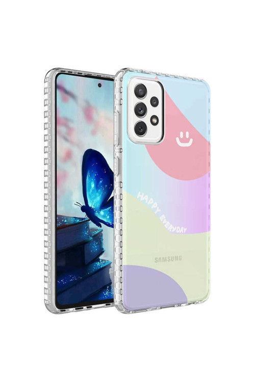 Samsung Galaxy A32 4G Kılıf Renkli Desenli Silikon Elegans + Kablo Koruyucu + Ekran Koruyucu