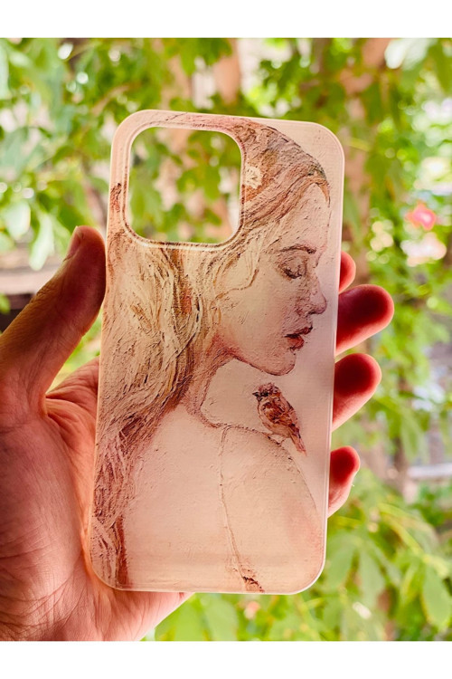 İphone 13 Pro Uyumlu Kılıf Kız Serçe Desenli Baskılı Silikon