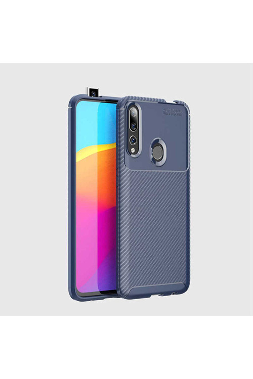 Huawei Y9 Prime 2019 Kılıf Karbon Görünümlü Silikon -Zr-Negro + Kablo Koruyucu + Ekran Koruyucu