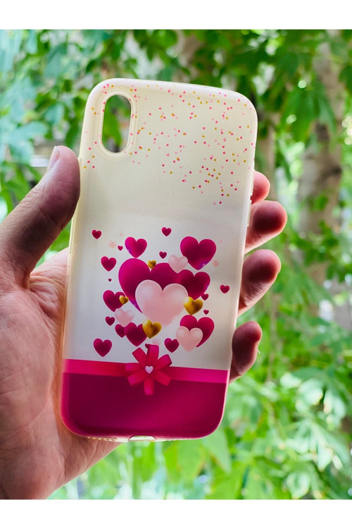 İphone X / Xs Uyumlu Kılıf Kalp Desenli Baskılı Silikon