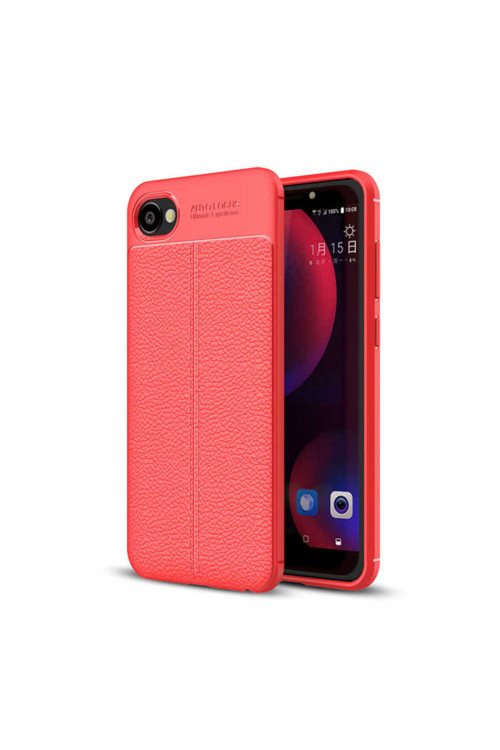 Htc Desire 12 Uyumlu Kılıf Deri Görünümlü Silikon Zr-Niss + Kablo Koruyucu + Ekran Koruyucu