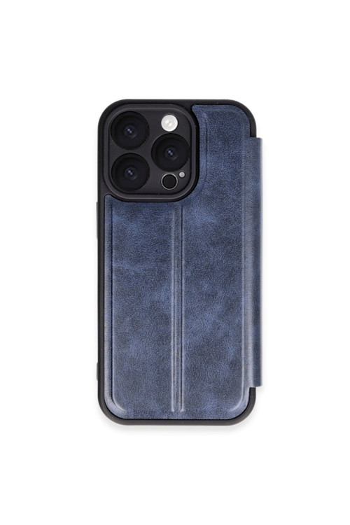 İphone 16 Pro Max Uyumlu Kılıf Deri Görünümlü Standlı Kapaklı Kart Bölmeli Azn-Flip