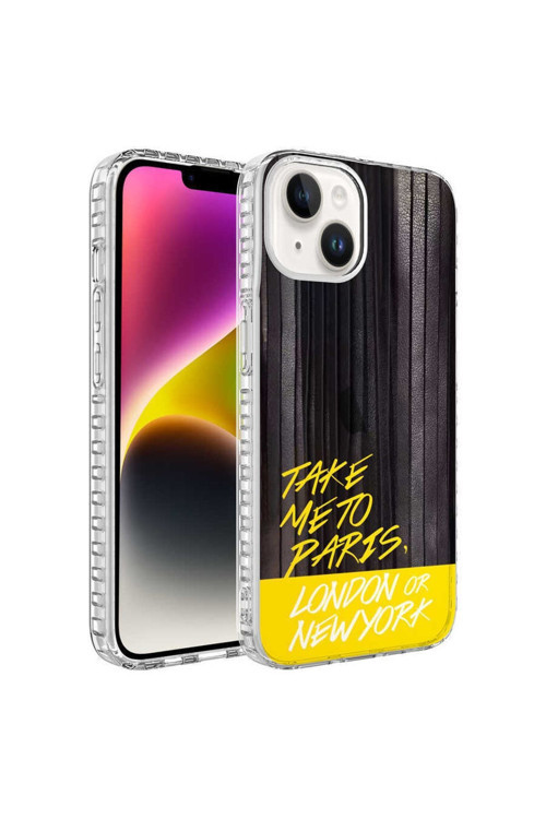 Apple Iphone 13 Kılıf Renkli Desenli Silikon Elegans + Kablo Koruyucu + Ekran Koruyucu