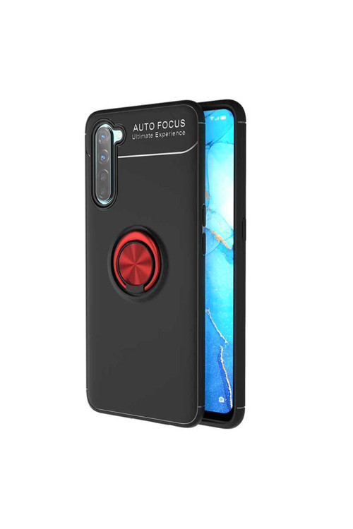 Oppo Reno 3 Kılıf Ravel Yüzüklü Standlı Silikon Kapak + Kablo Koruyucu + Ekran Koruyucu