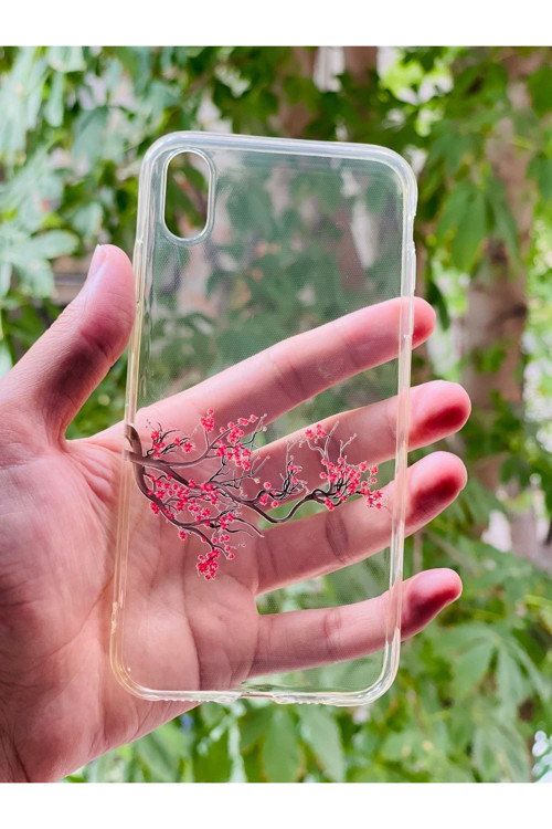 İphone Xs Max Uyumlu Kılıf Kiraz Ağacı Desenli Baskılı Silikon
