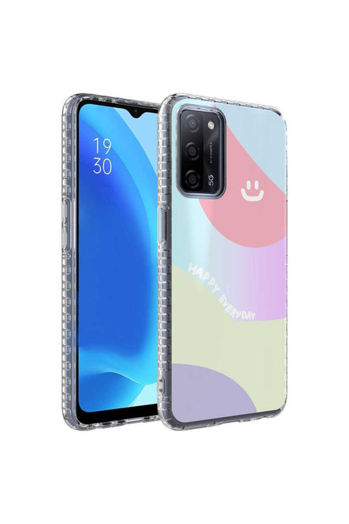 Oppo A54 4G Kılıf Renkli Desenli Silikon Elegans + Kablo Koruyucu + Ekran Koruyucu