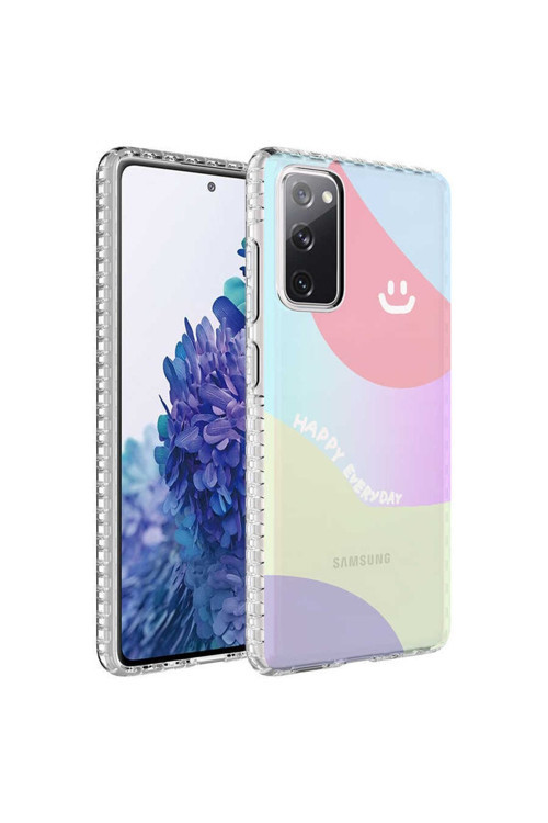Samsung Galaxy S20 Fe Kılıf Renkli Desenli Silikon Elegans + Kablo Koruyucu + Ekran Koruyucu