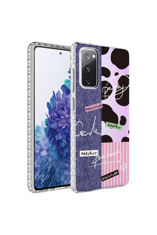 Samsung Galaxy S20 Fe Kılıf Renkli Desenli Silikon Elegans + Kablo Koruyucu + Ekran Koruyucu