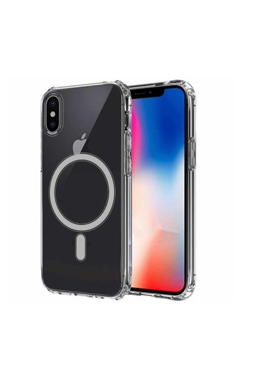 Apple Iphone Xs Kılıf Magsafe Şarj Özellikli Şeffaf Sert Pc Embos Kapak